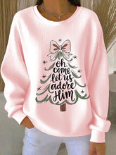 Sweat-shirt Femme Côtelé Décontracté Imprimé "Oh Come Let Us Adore Him"